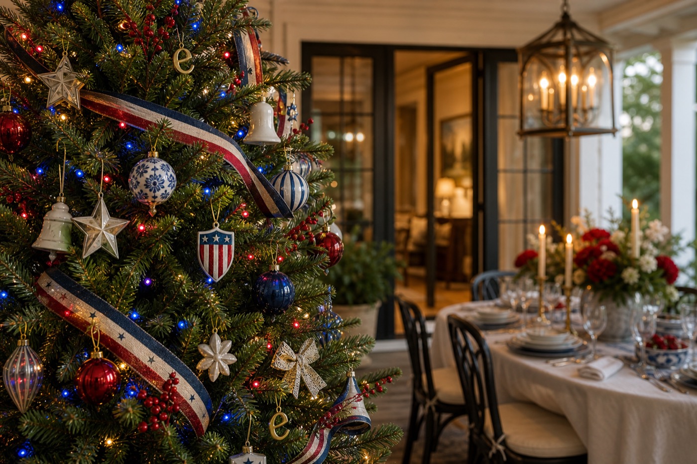 Independence Day Everley occasion styling in a garden dinner setting